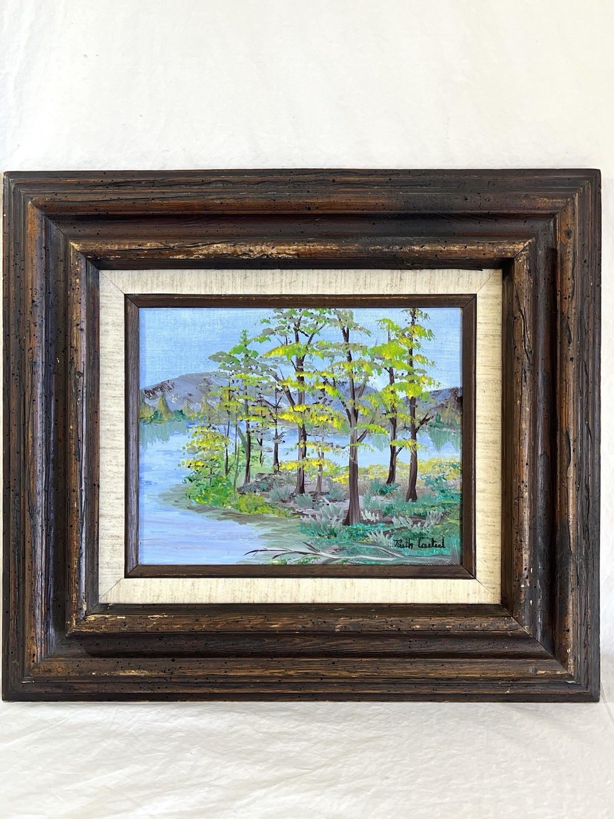 Vintage Framed Oil Landscape Painting Lake Forest Signed