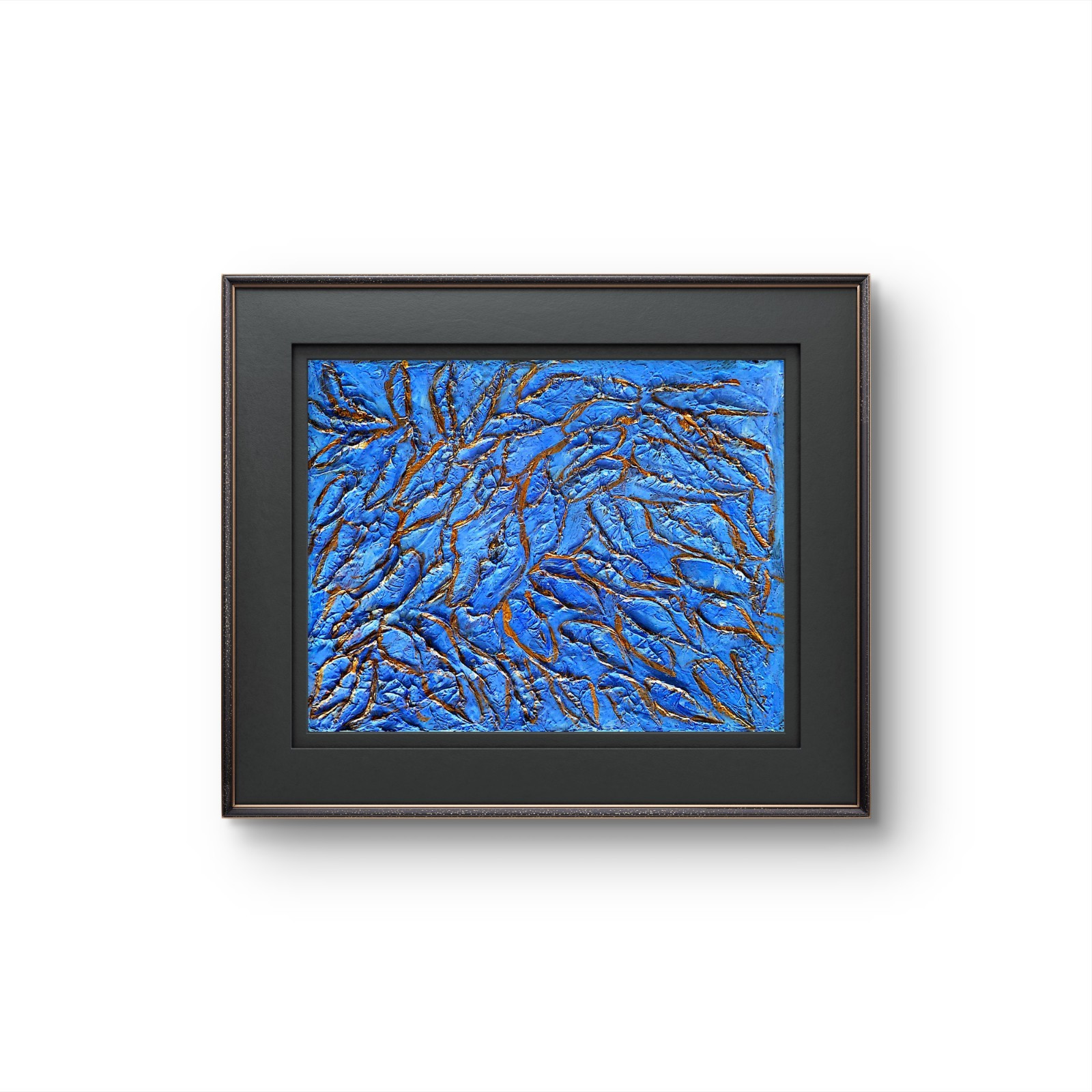 Blue Textured Abstract with Metallic Copper Accents – Original 14×11