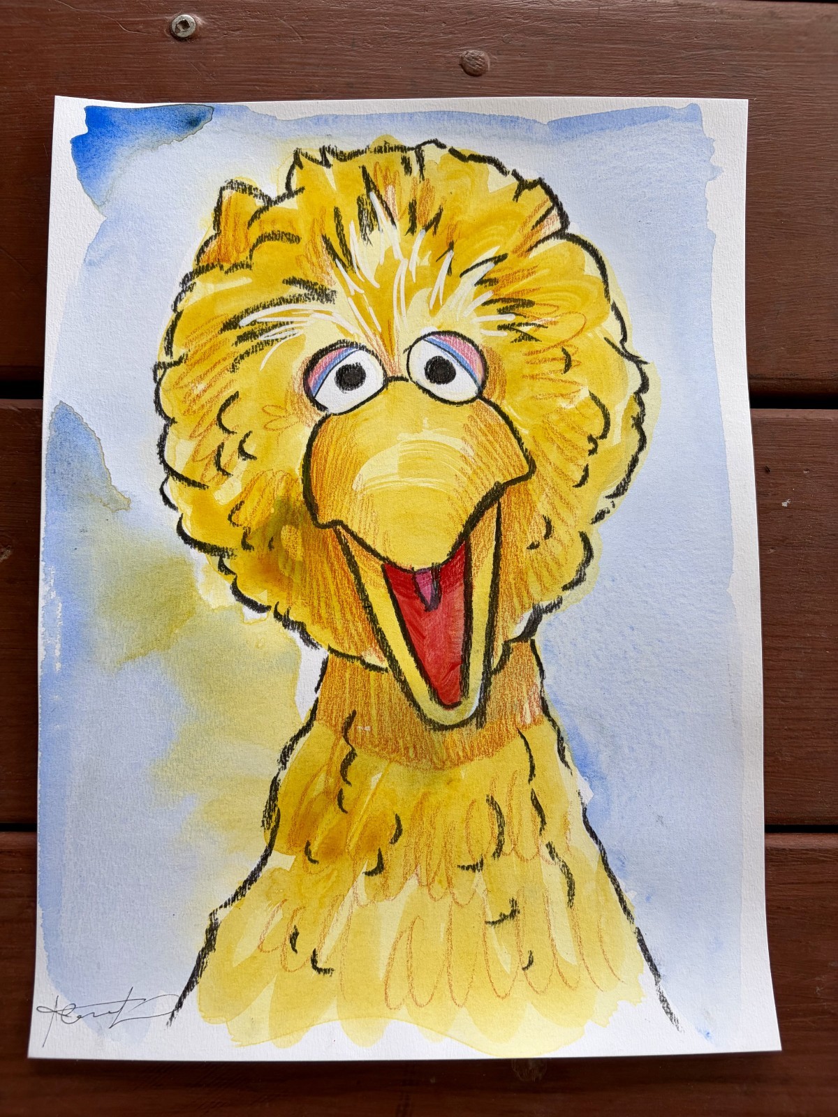 Original Big Bird 1 Painting By Alannah Dyer- Acrylic 9×12 in Sesame Street Kids