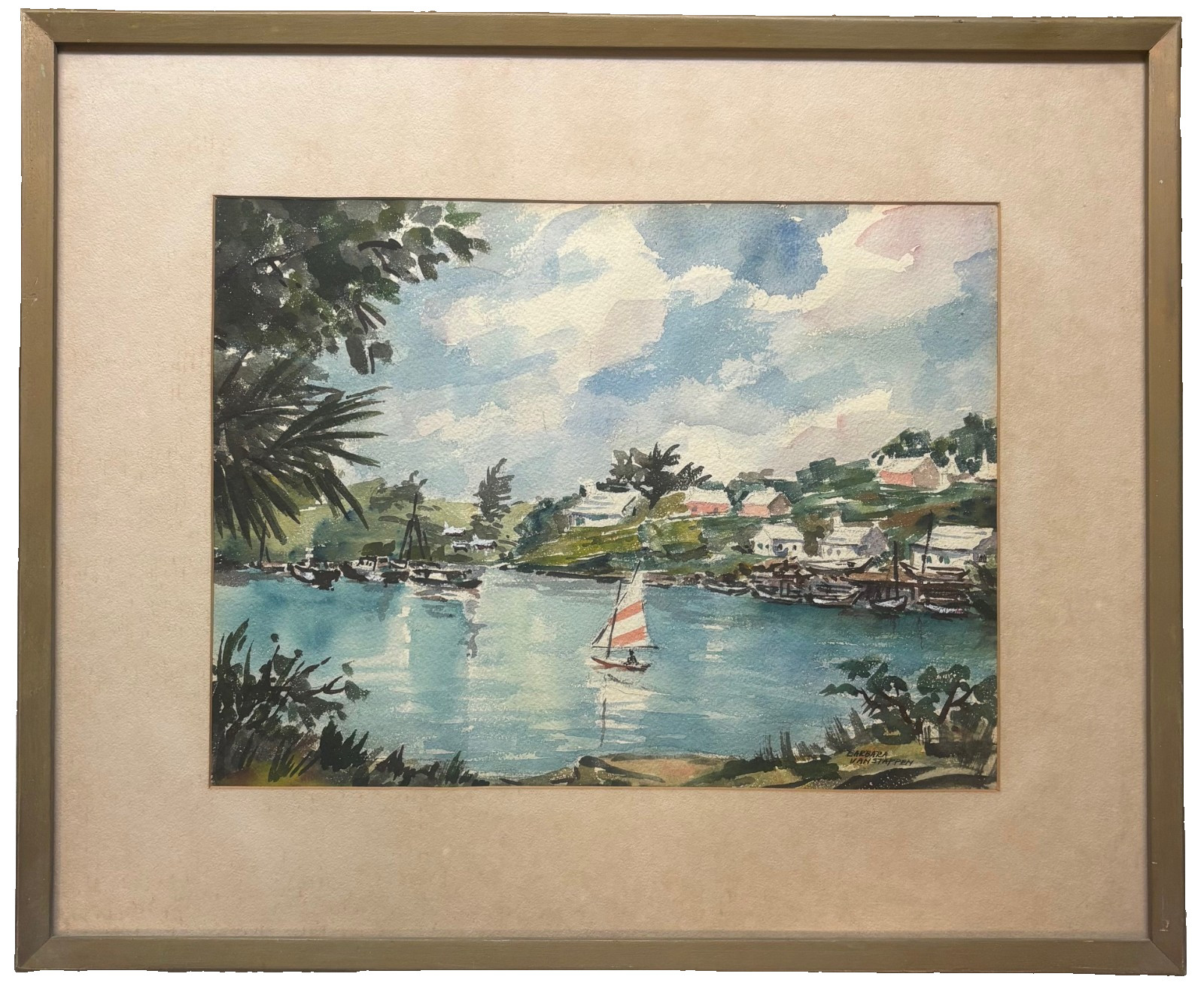 Vintage Barbara Van Stappen Sailing Boat ‘GLENCOE BERMUDA’ Paget Parish PAINTING
