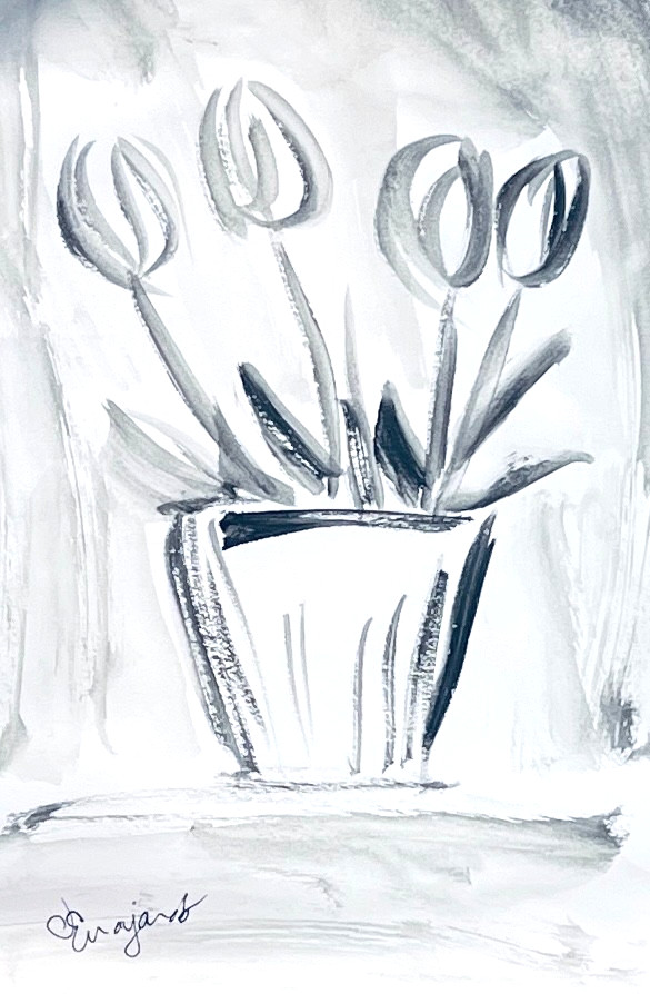 Guajardo Original Art: Tulips in Vase 9X6 Paper Signed Art Expressionism