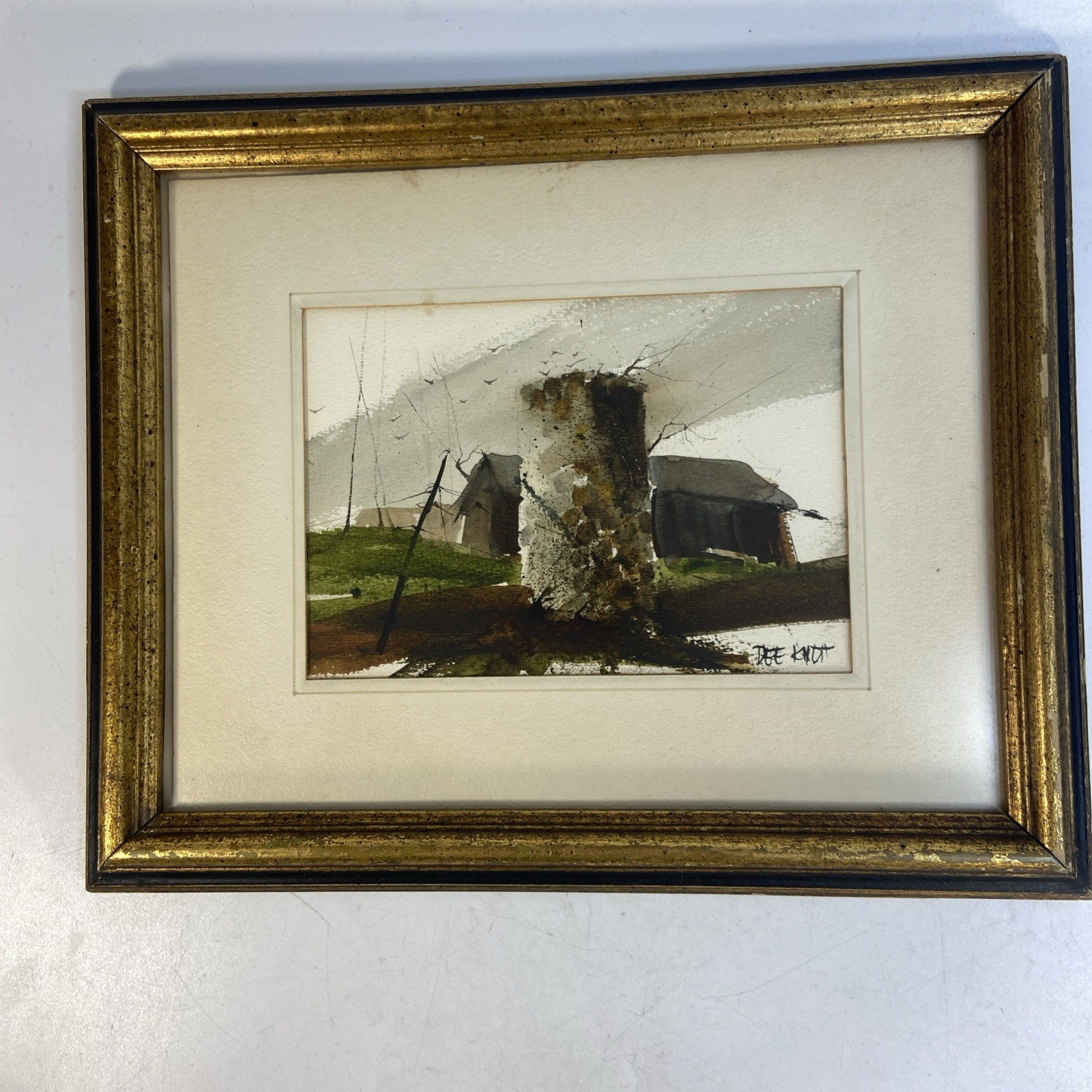 Dee Knott Signed Original Watercolor Barn Landscape Miniature Art Framed 9×11