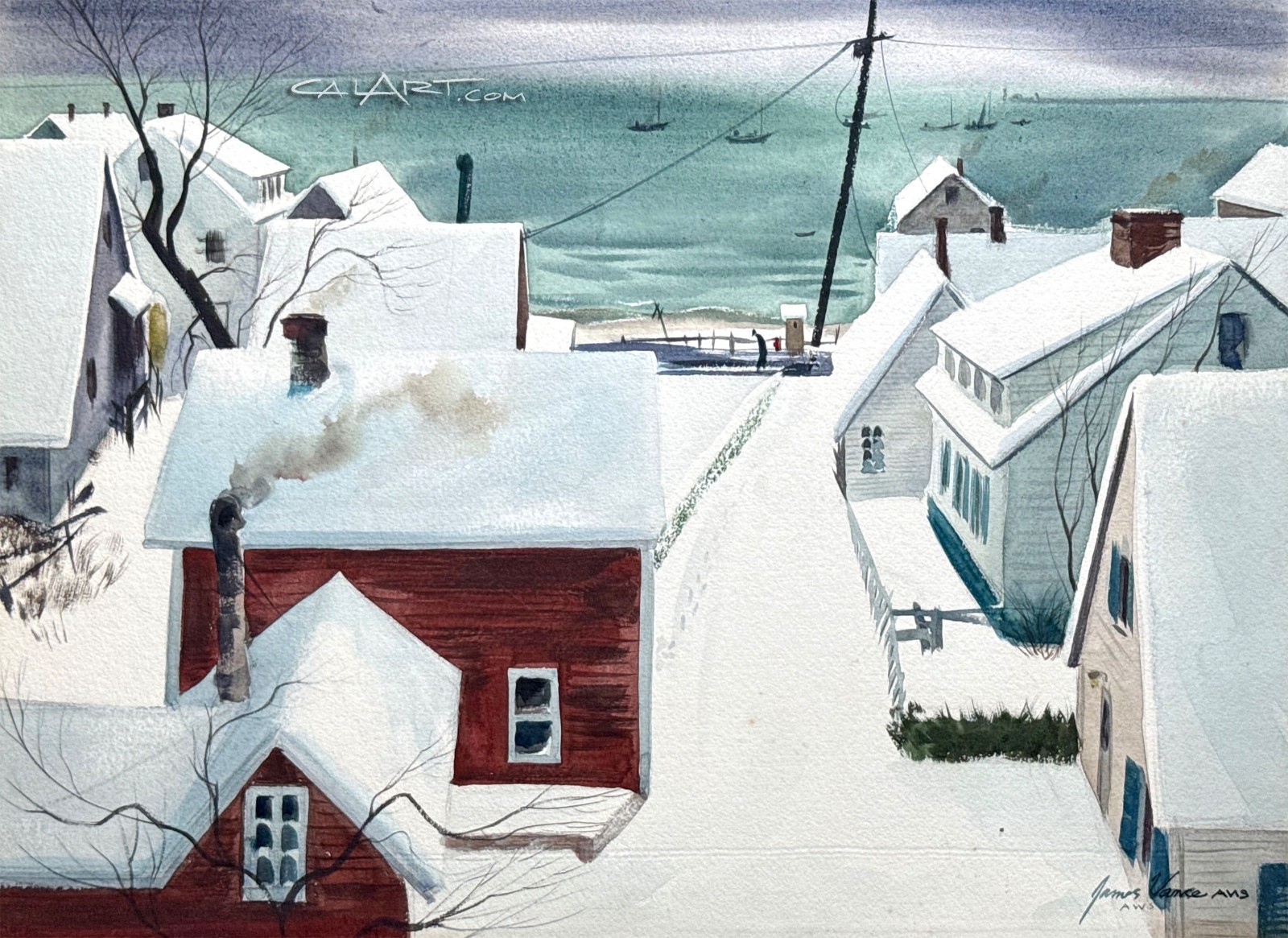 1940’s WINTER in PROVINCETOWN, MA Urban Scene Painting by American Regionalist