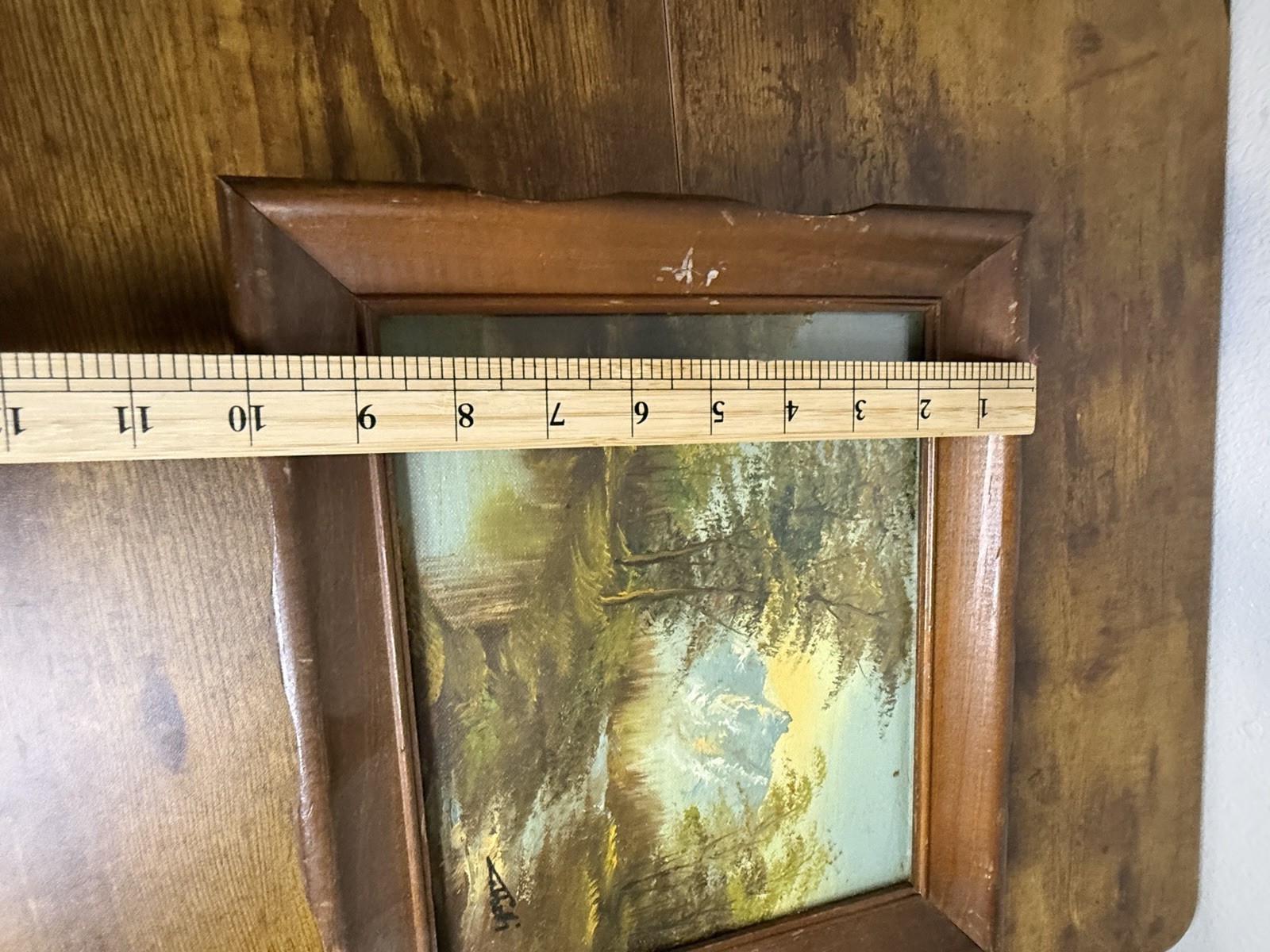 Vintage Landscape Framed Oil Painting 8×10 Mountain Trees Water Signed