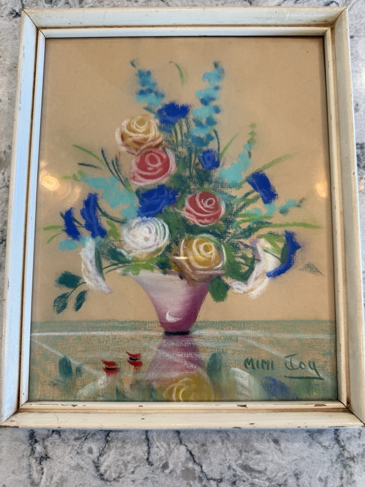 Vintage Mabel C Heyde ‘Mimi Joy’ Floral Still Life Pastel Framed 7 5/8″ X 9 3/4
