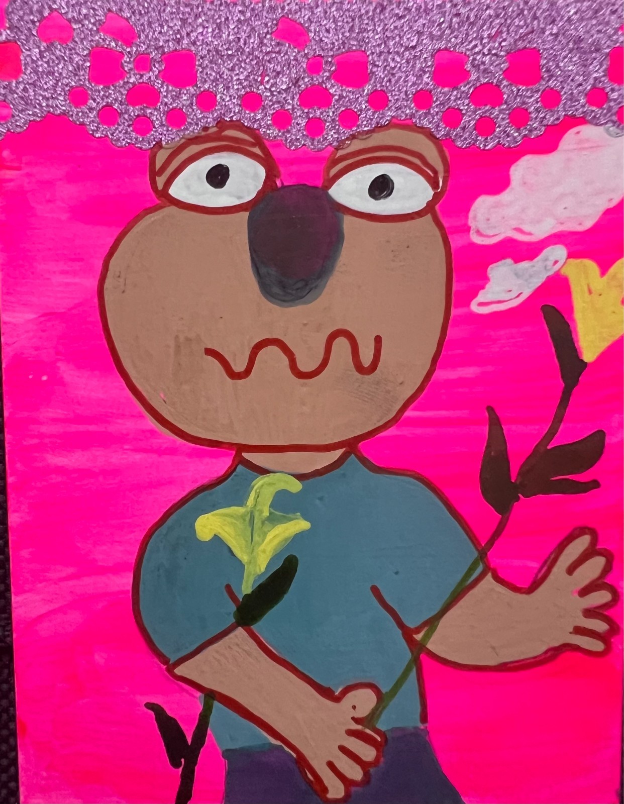 ACEO ART CARD 3, Five Finger Willie, Acrylic Paint, Cardstock Paper