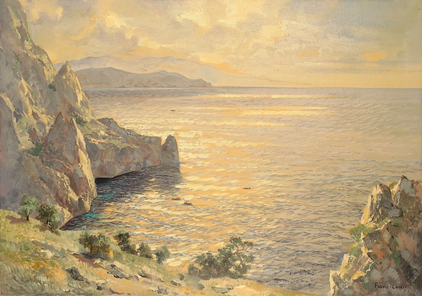 FULVIO Signed Vintage cLt 1950s-Ea1960s Original Italian Painting CAPRI, Italy