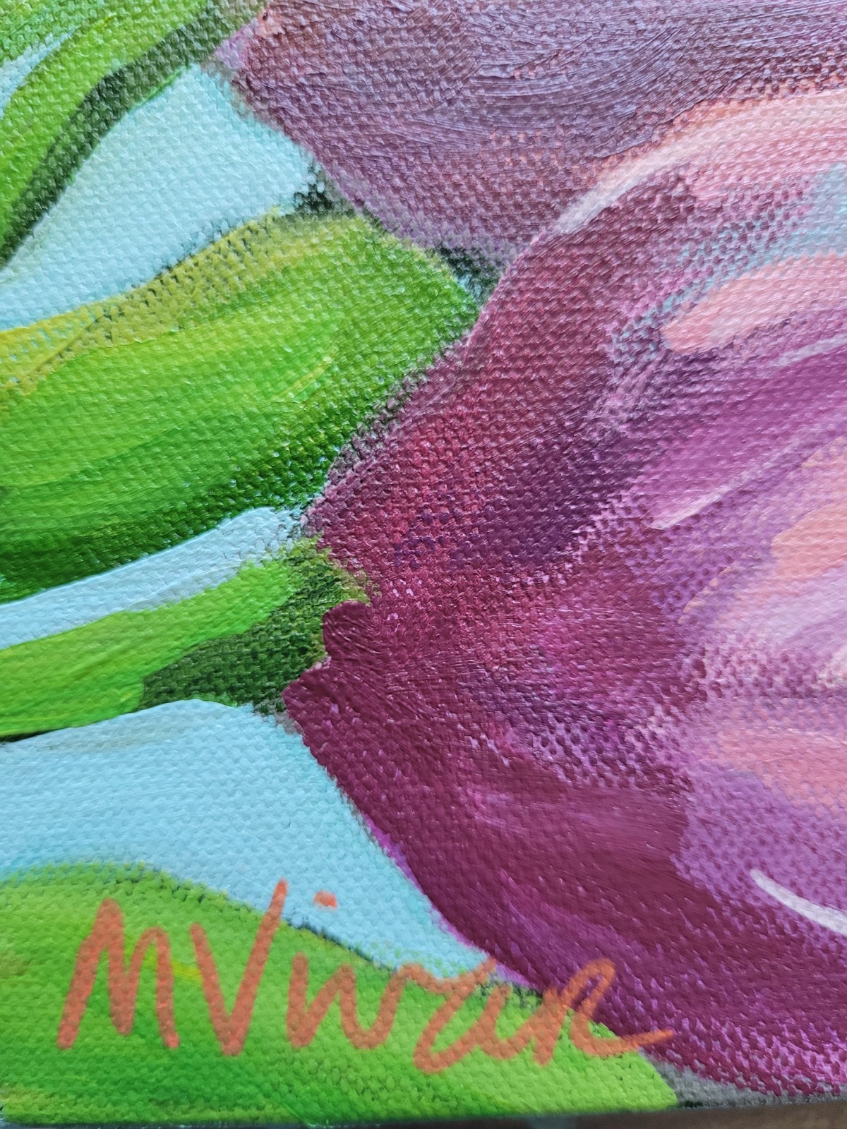 Mona Vivar original impressionist pink tulips garden flower art painting