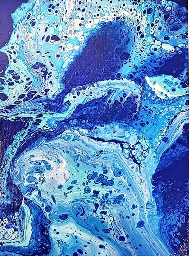 Acrylic Pour Painting Abstract Favorite Color Blue Navy 9×12 Unframed OOAK Gift
