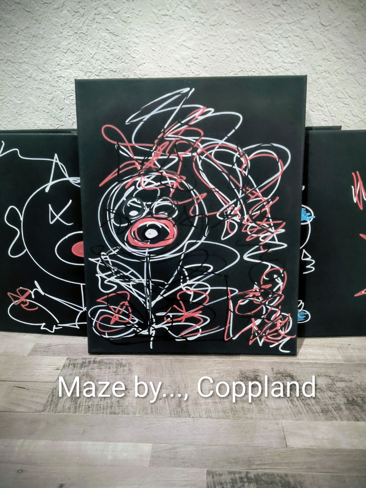 Trey Coppland, Maze Abstract Faces Acrylic, Medium Canvas, 2024, Signed