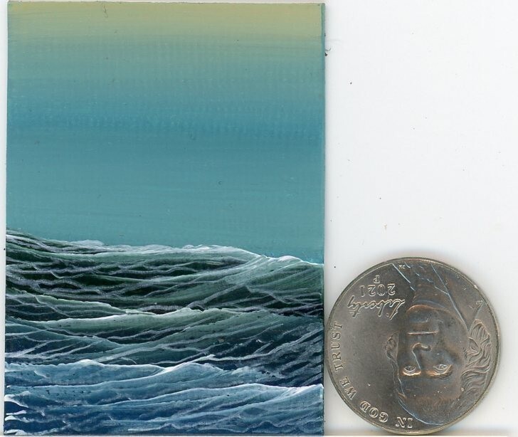ORIGINAL 2×1.5 Acrylic Waves Seascape Ocean Sea Shore Mini Art Painting HYMES