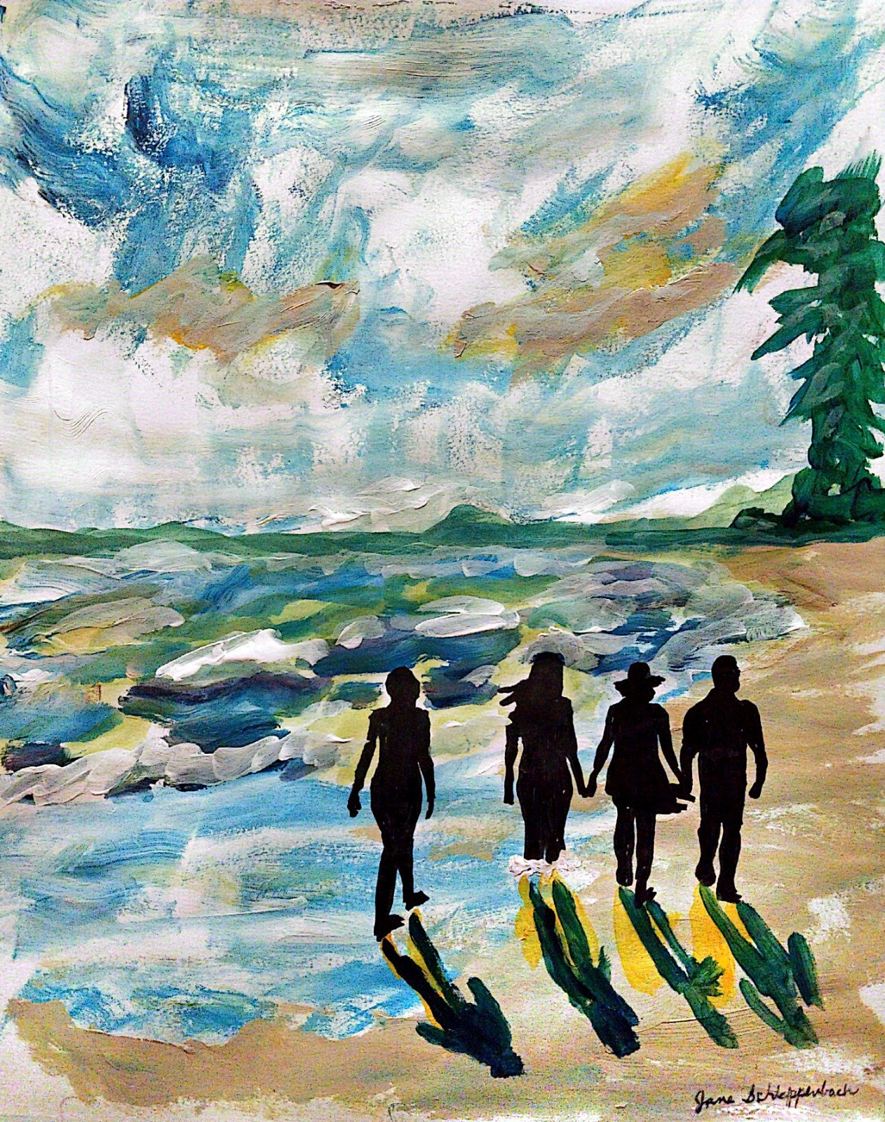 Seascape Modern Contemporary Original 11×14 Signed Paper Wall Art Acrylic BACH