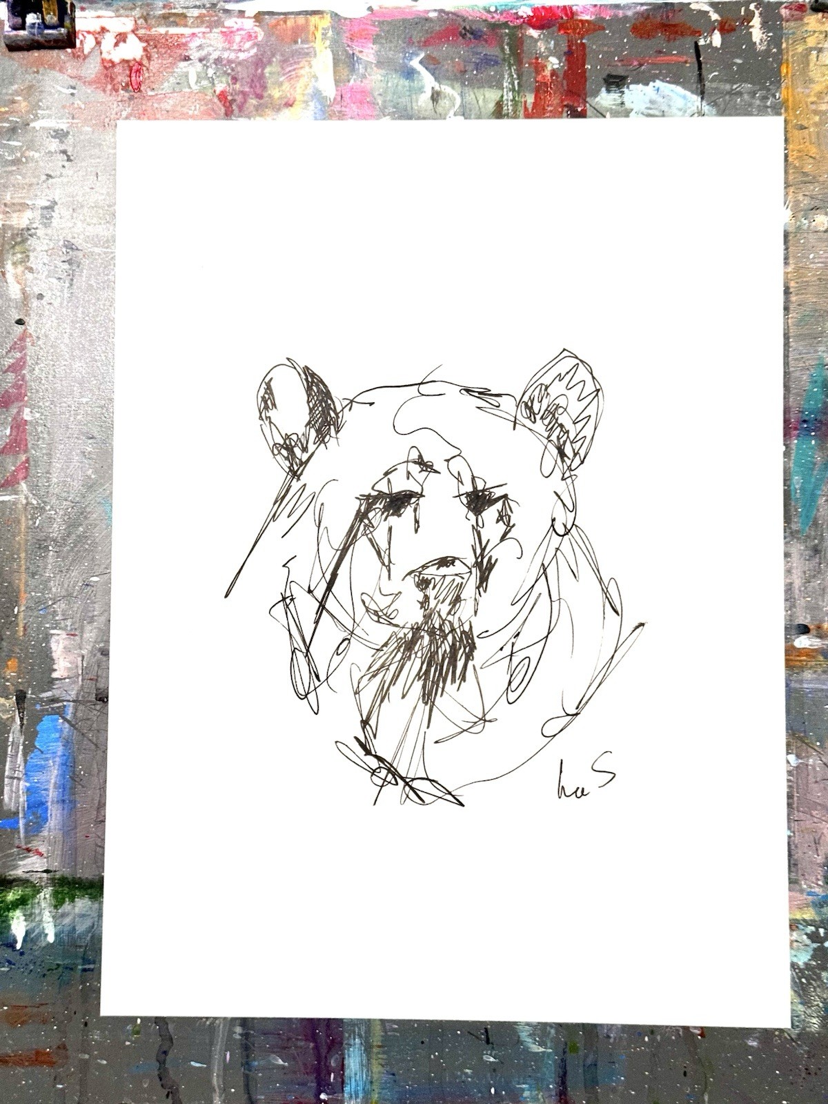 Original Abstract Expressionism 9X12 Bear Paper Ink Gestural Handmade Signed 14