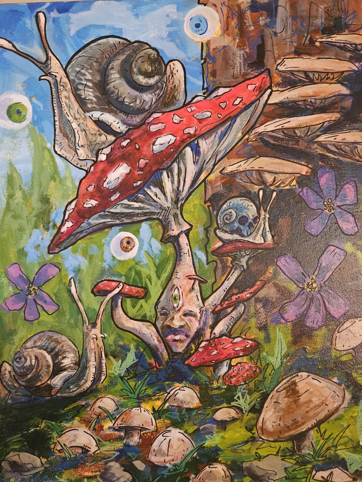Original Acrylic Mushroom Psychedelic Fantasy Painting On Canvas 16×20