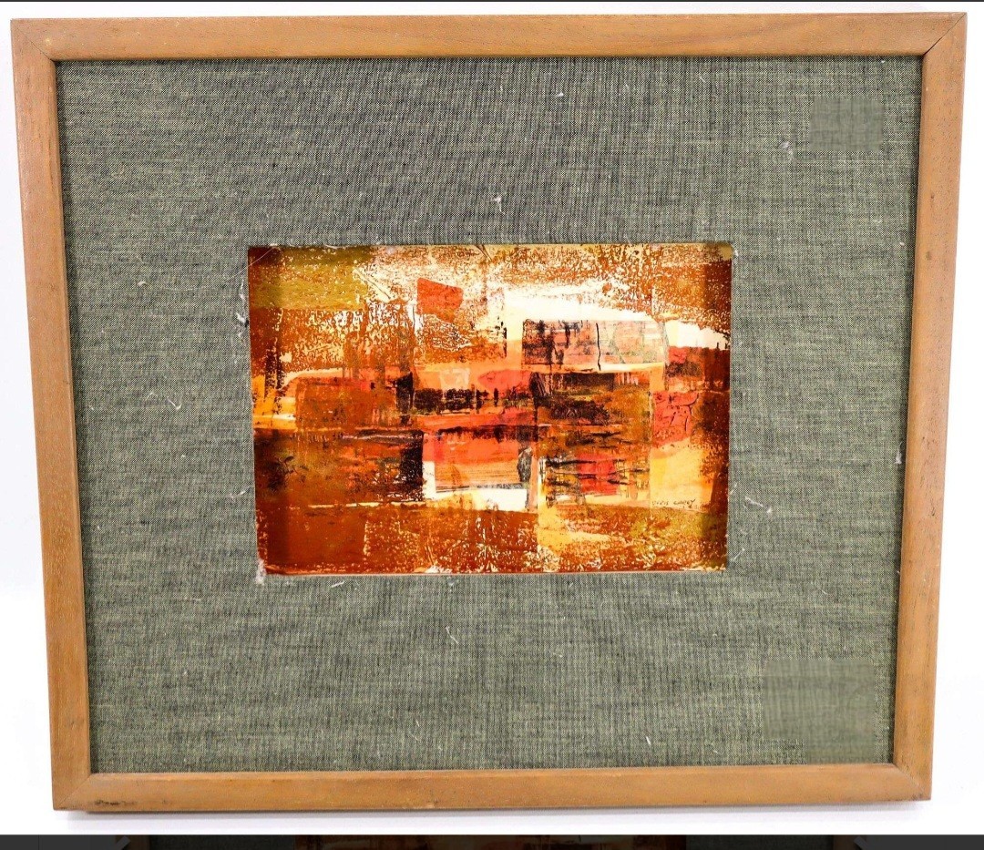 Doris Carey Untitled Abstract Original Painting Signed On Board Framed 15×13