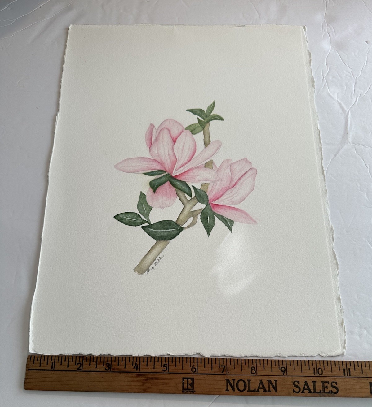 Vtg Pink Magnolia Flowers OOAK Spring Flowers Watercolor Painting CottagecoreArt