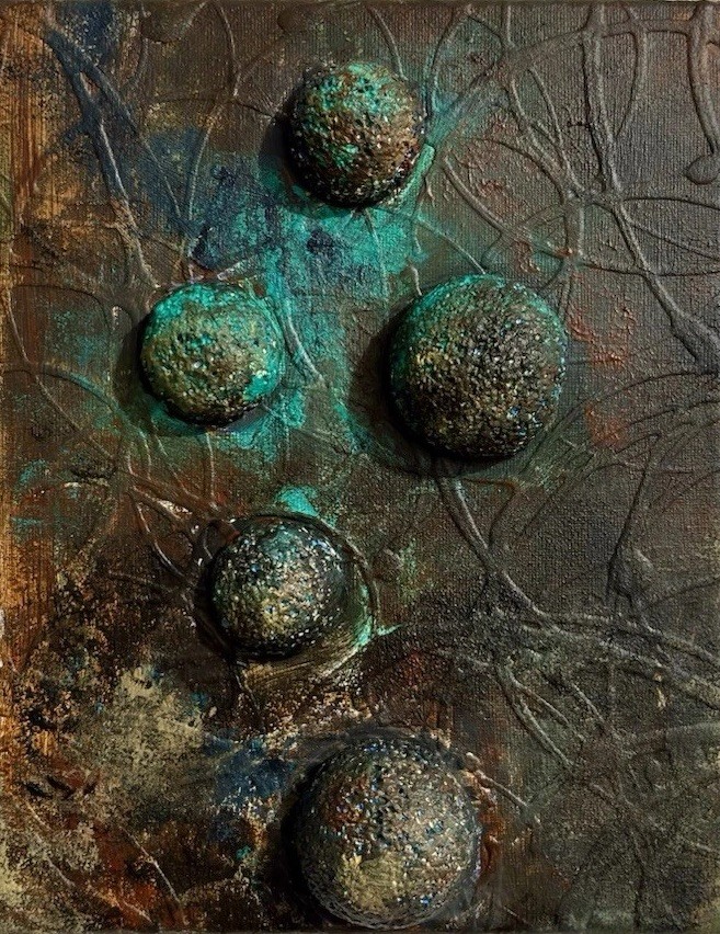 “ Winter “ Small Abstract Painting 3D Sculpture Unframed