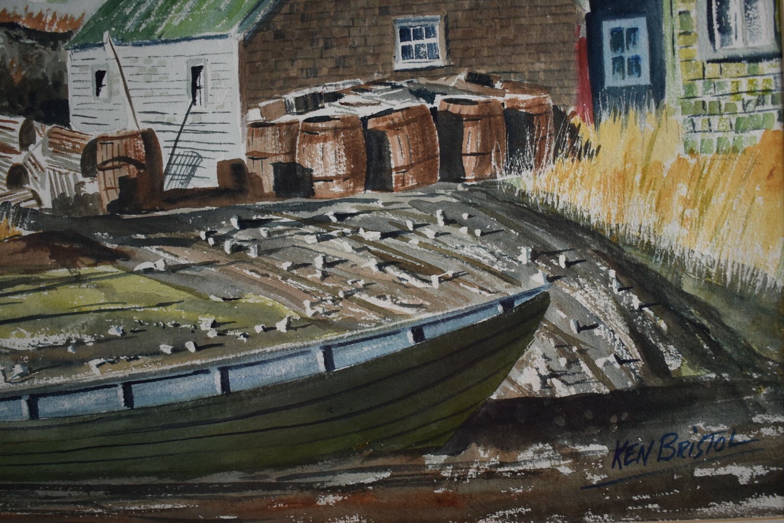 Ken Bristol «Peggys Cove N.S.» watercolor on paper signed 31.25″x26.5″ framed