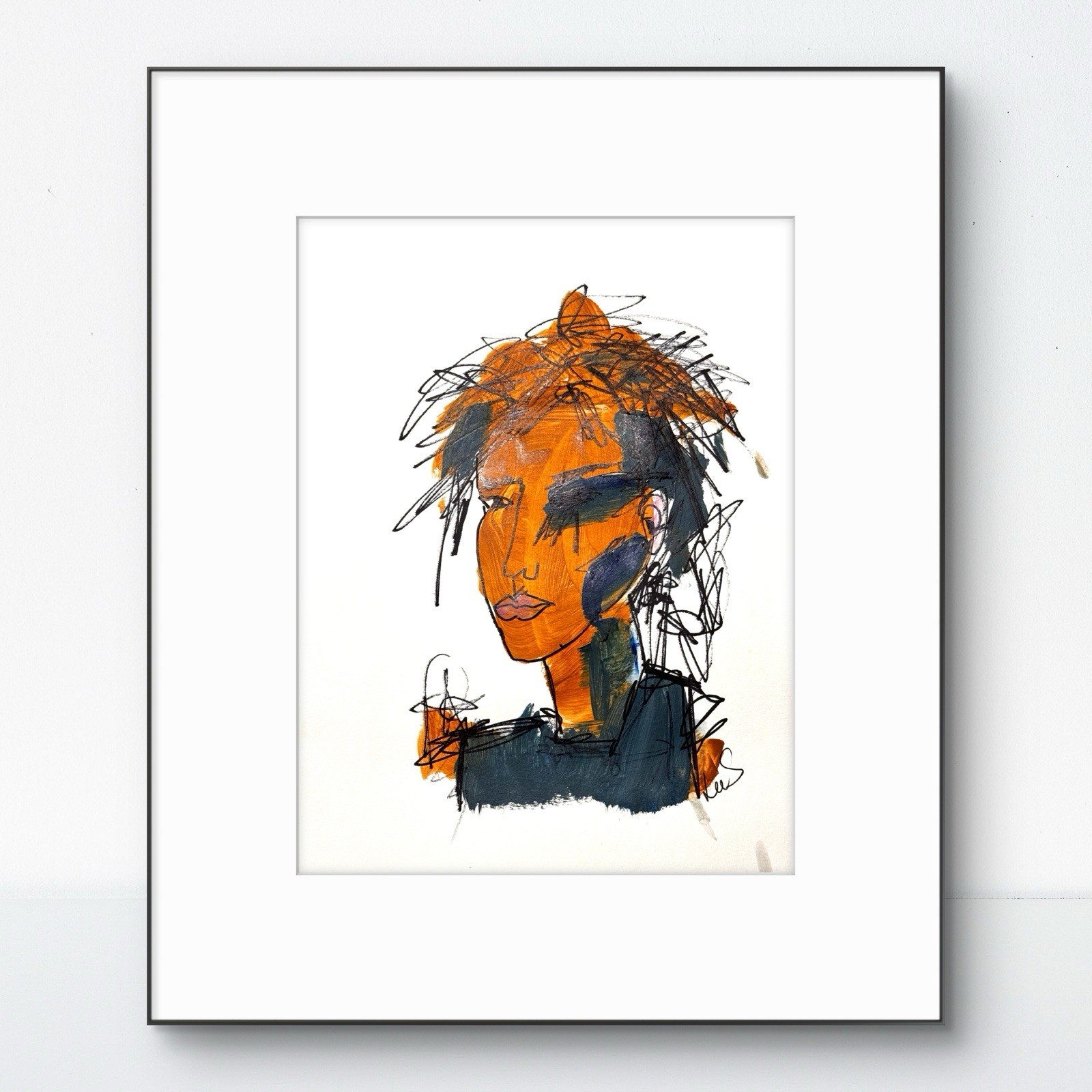 SAMATOWIC Original Abstract Modern Womans Face 9X12 Ink Charcoal Paper Signed 25