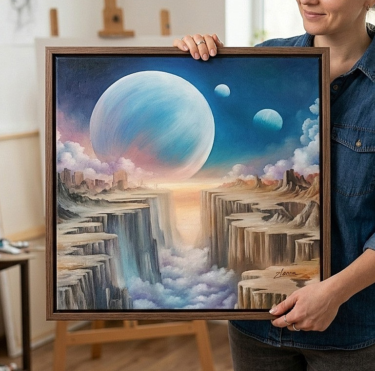 Captivating Landscape Art – Planets Fantasy Dreamy Artwork – Signed by Artist