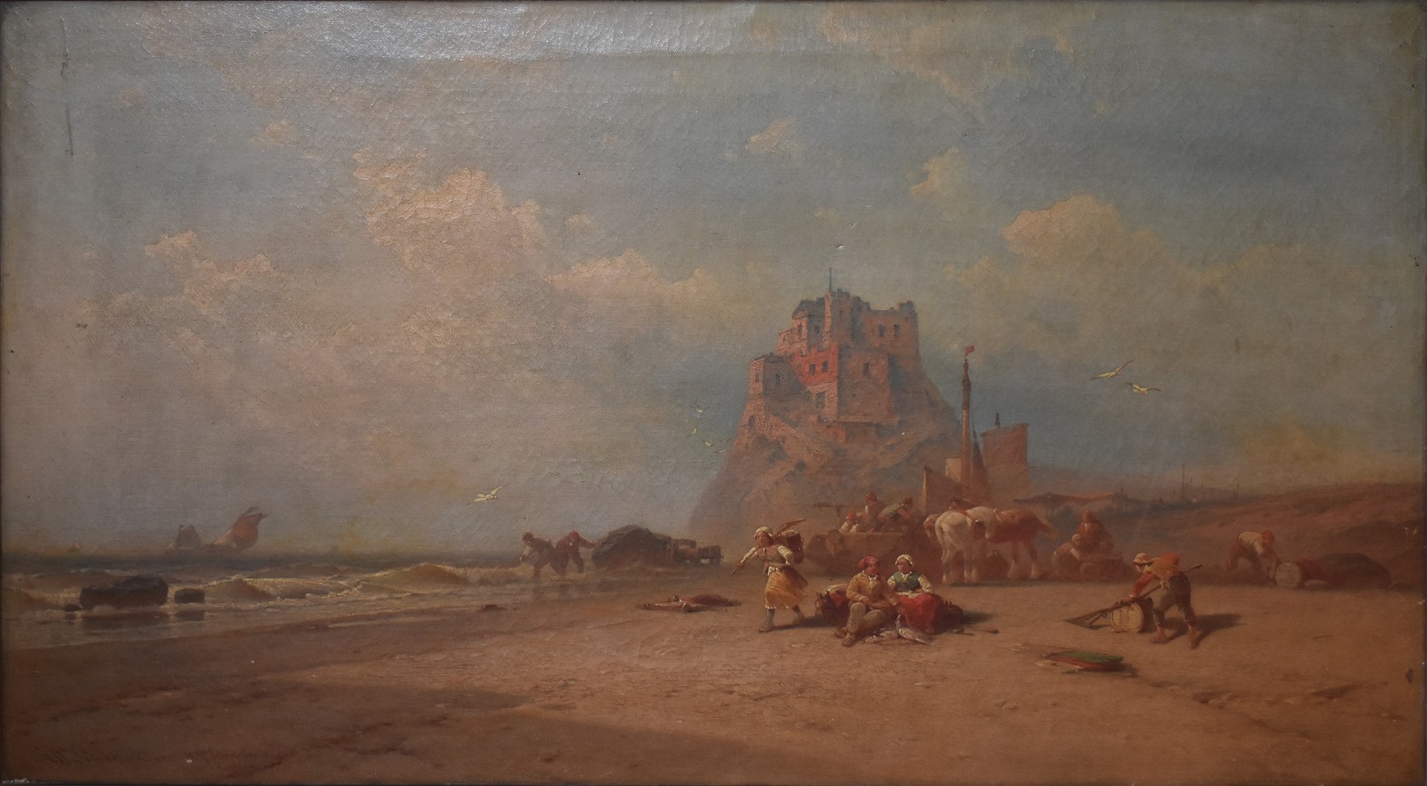 GEORGE WASHINGTON NICHOLSON-NJ Luminist-Original Signed Oil-Holy Island, England