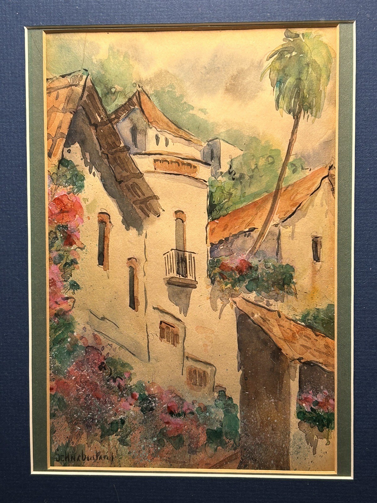 Signed Tropical Watercolor Painting by Noted Texas Artist Louis Schwabenland