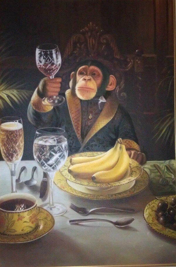 MQ308 Stretched Canvas Frame / Unframed Hand Monkey Drink Oil Painting Decor Art