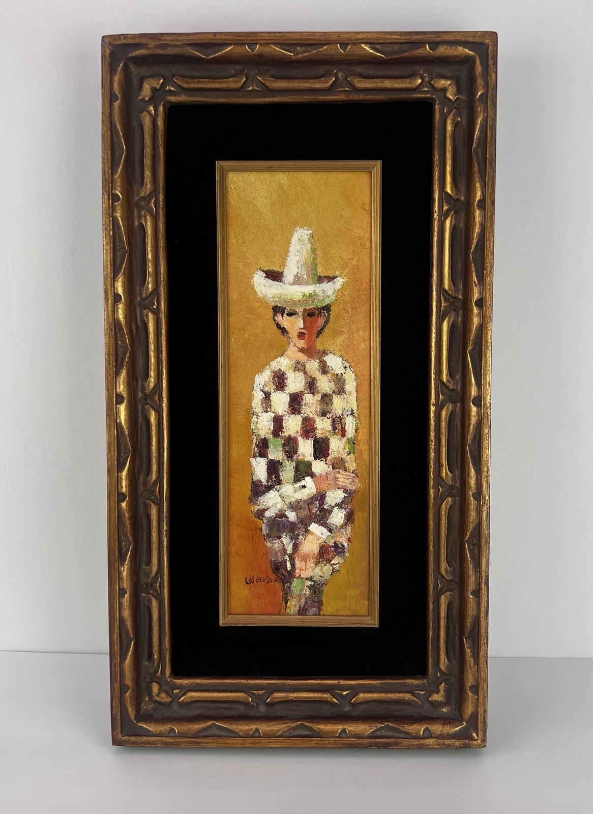 Mid Century Painting Stylized Man Signed G Venson 17in