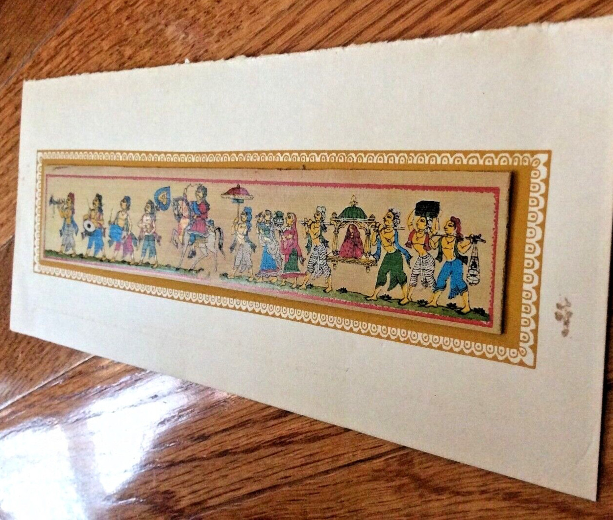 Asian handmade painting dry banana leaf Christmas King wedding trumpet band VTG