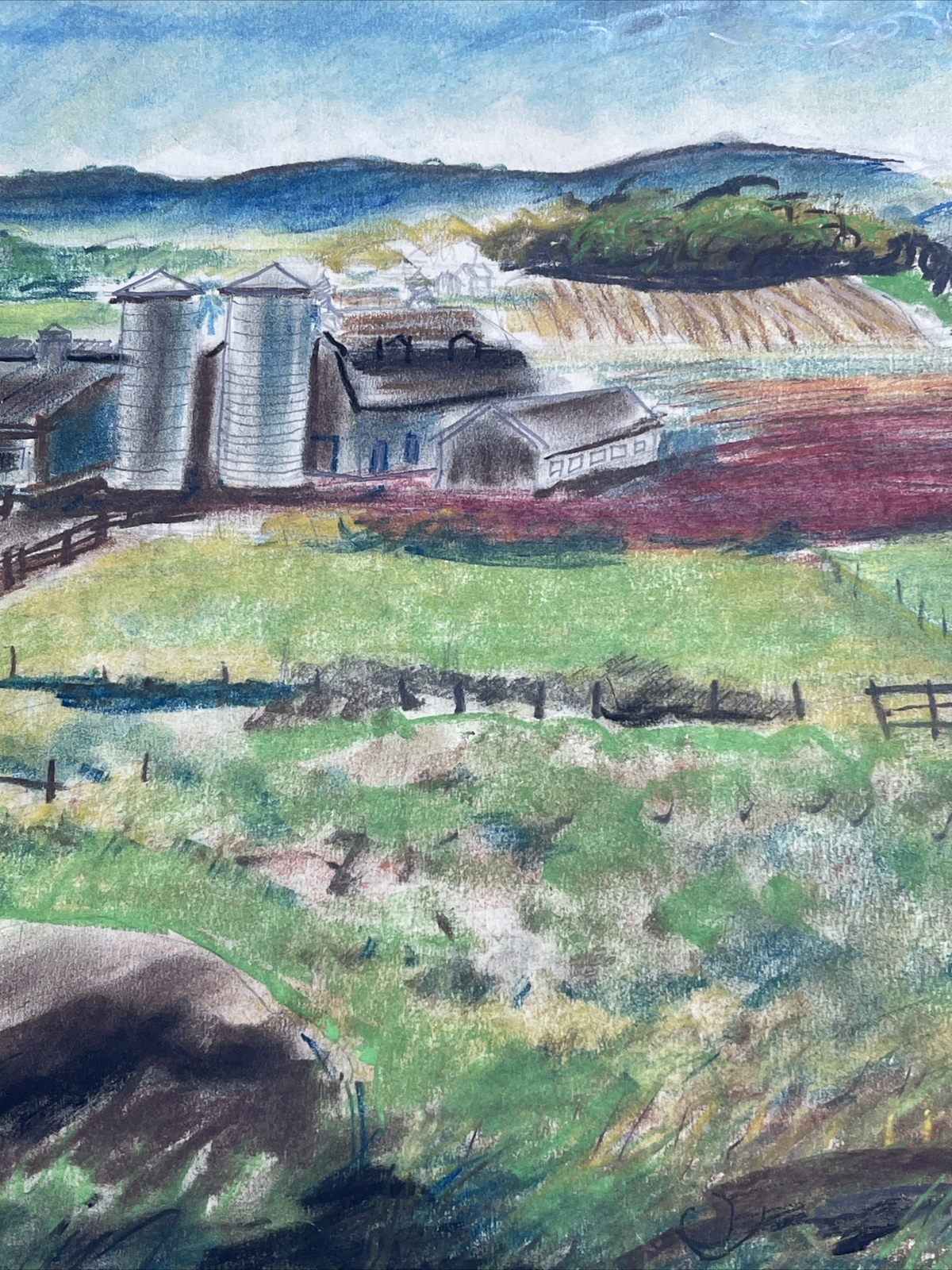 MID CENTURY DRAWING FAMOUS JO CAIN American Antique Wpa REGIONALISM Landscape