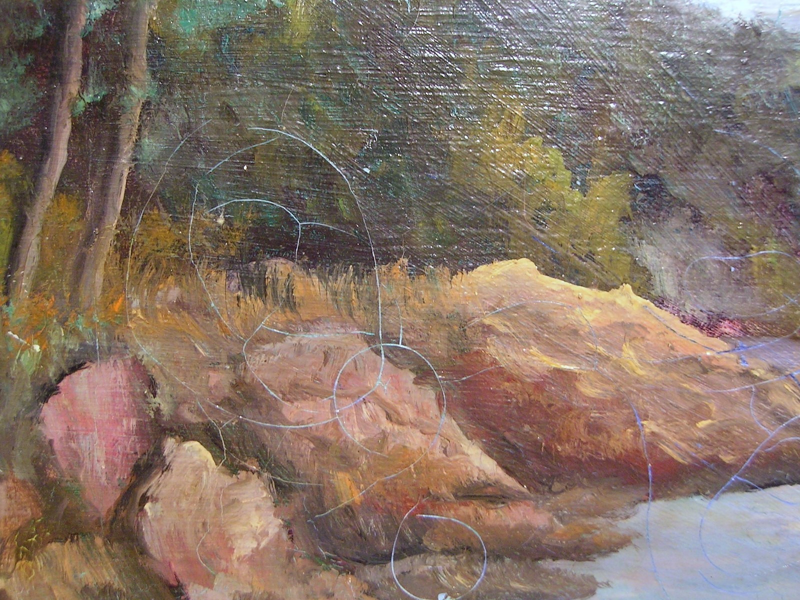 Antique Landscape Coastal Lighthouse Oil Painting Signed