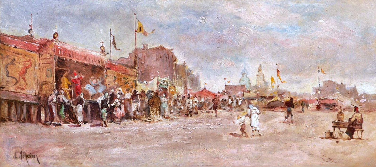 French Oil Painting Framed Landscape Russia Market Kazan Jean D’Alheim