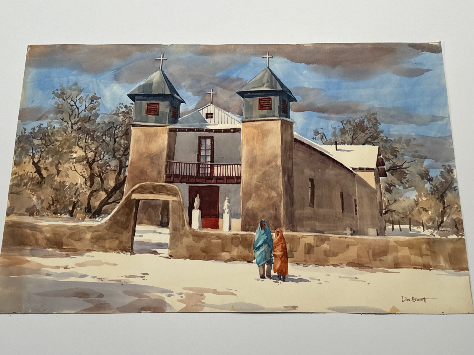 DON BRACKETT PAINTING NATIVE AMERICAN INDIAN PUEBLO CHURCH LISTED FAMOUS ART
