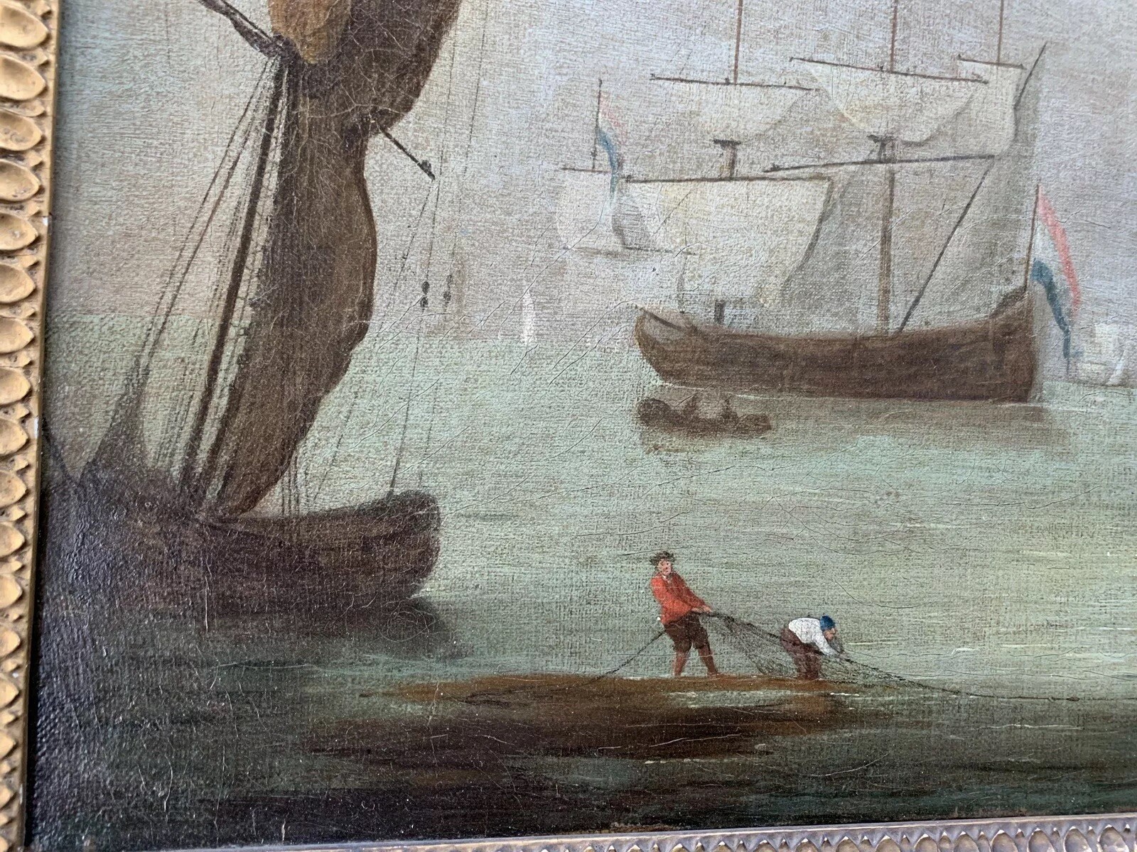 18th Century fleet at harbor marine painting Peter MONAMY frame