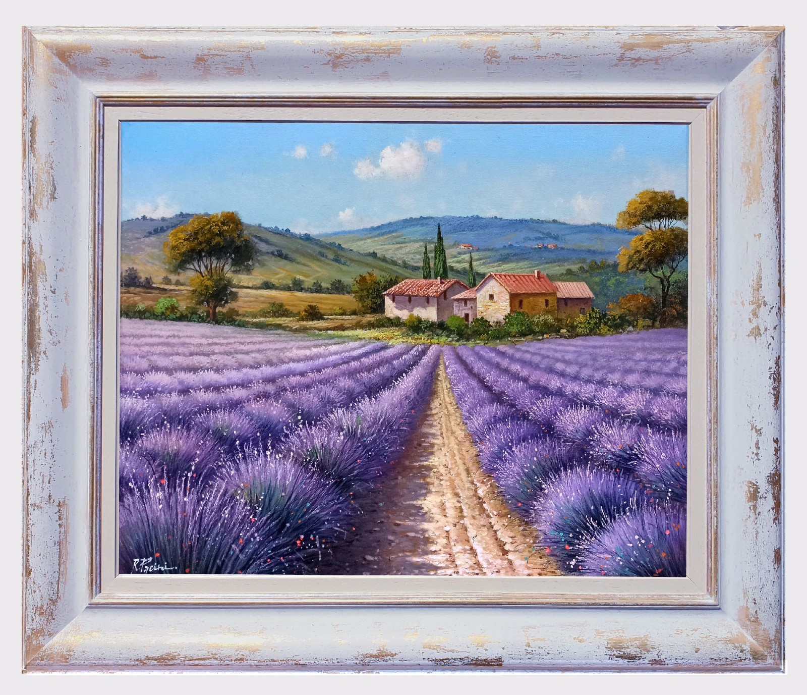 PROVENCE PAINTING FRANCE LANDSCAPE by PACINI PAINTER ORIGINAL FRENCH LAVENDER