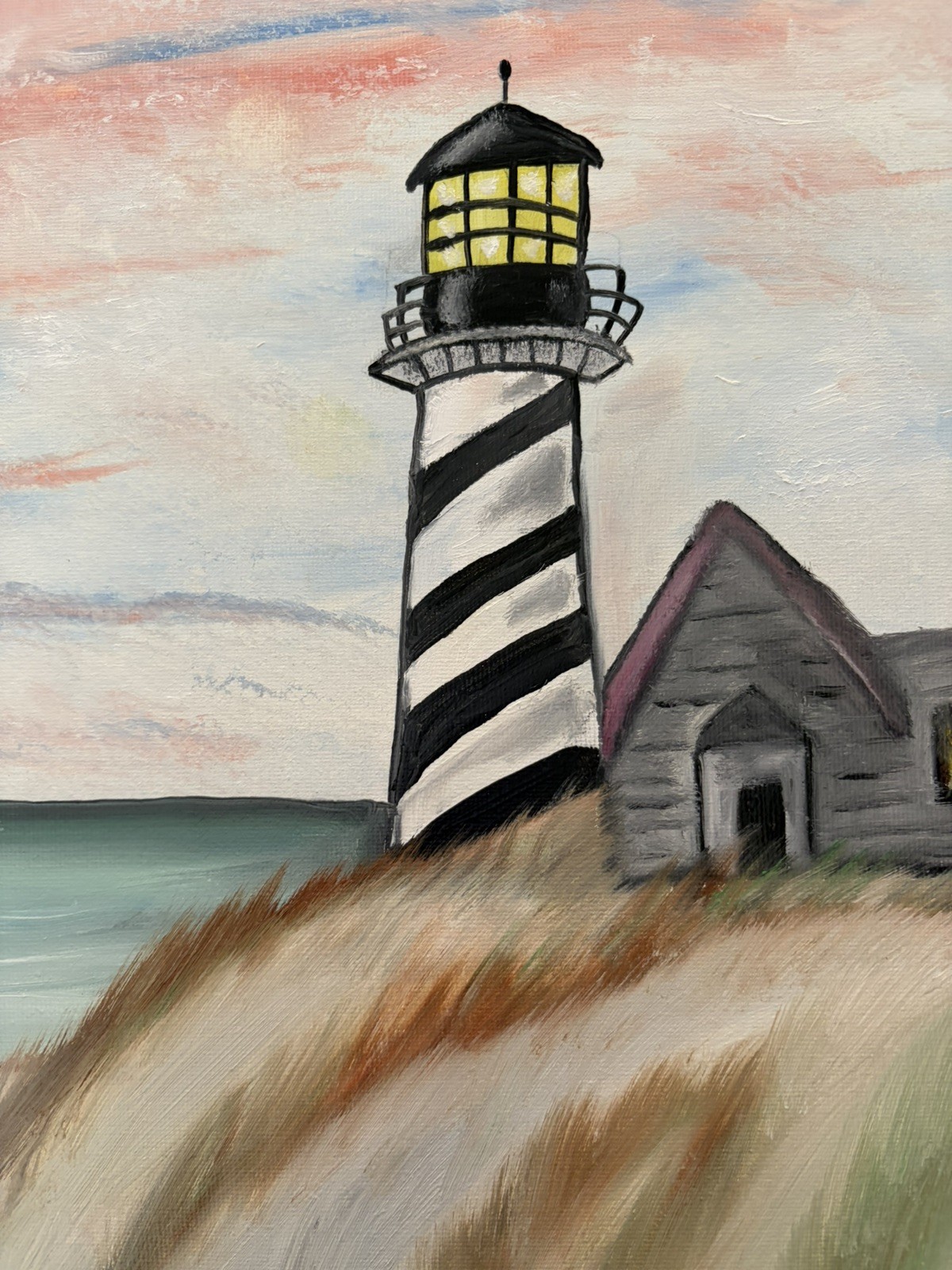 Original oil painting 11 x 14 inch lighthouse over the ocean