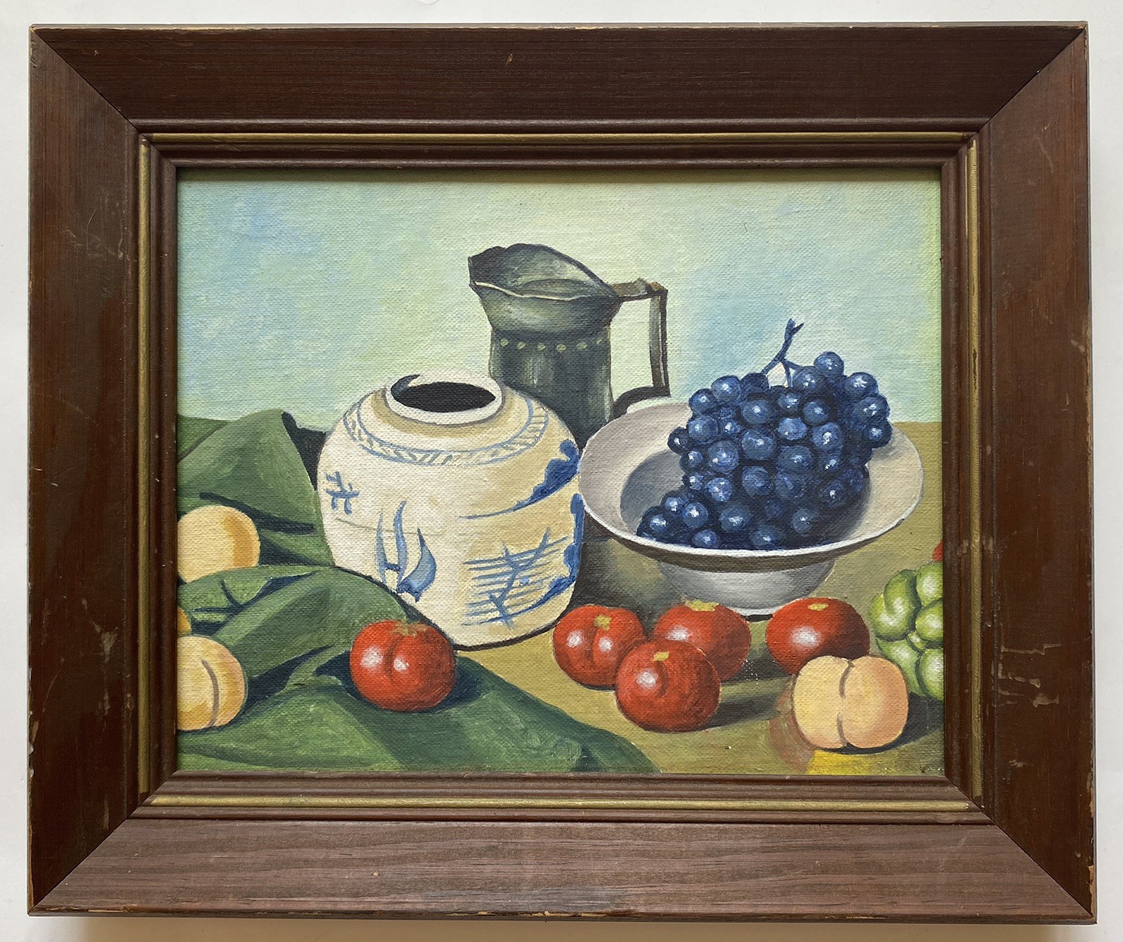 Mid Century 50s Still Life Oil Painting After Henk Bos Fruit Asian Ginger Jar
