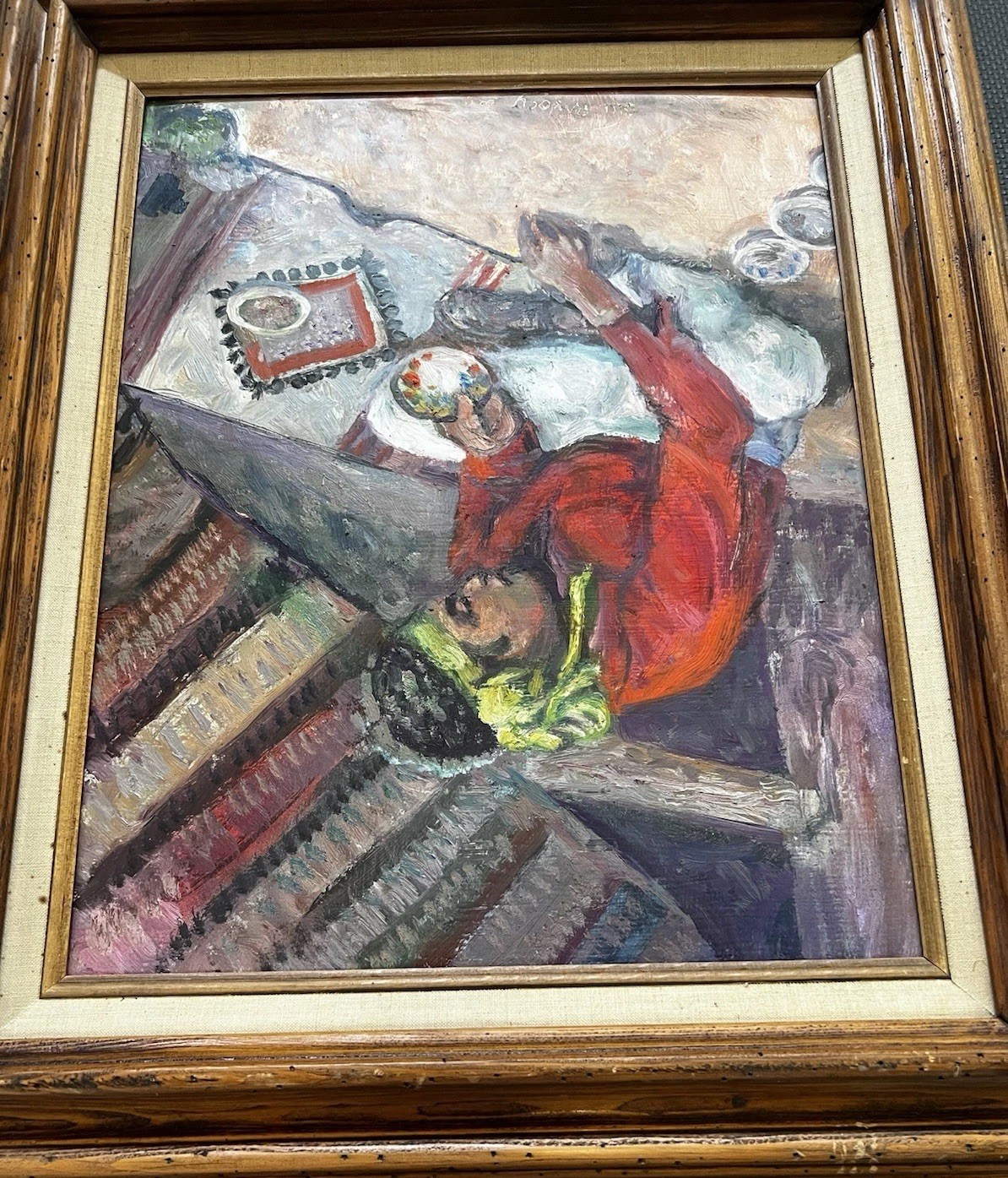 Vintage Acrylic Painting “Decorative Rug Vendor American Indian” by Bill Rakocy
