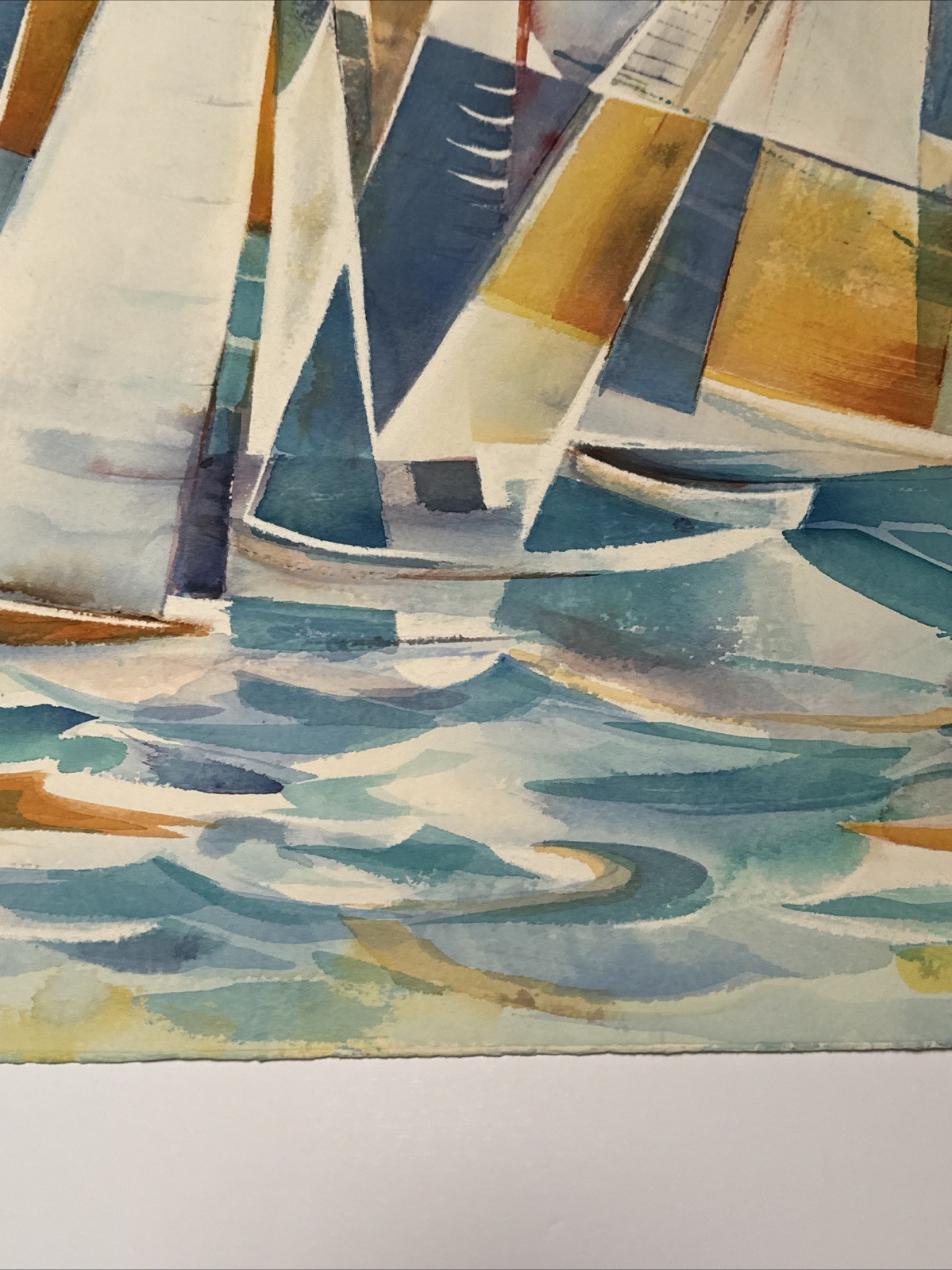 COASTAL EXPRESSIONIST PAINTING SAIL BOATS REGATTA MAURICE SILBER FAMOUS LARGE