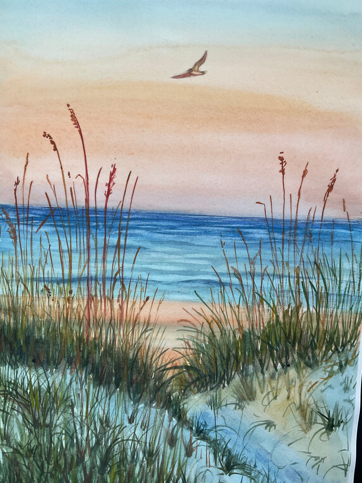 original watercolor painting signed 14×10 ocean seascape sunset Pismo beach