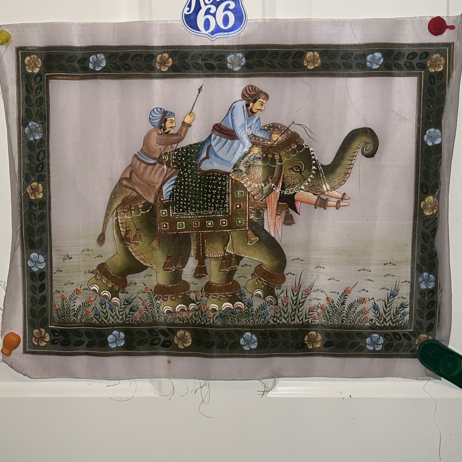 Vntg. Traditional Indian Painting on Cloth Rajasthan Royal Procession,13/13