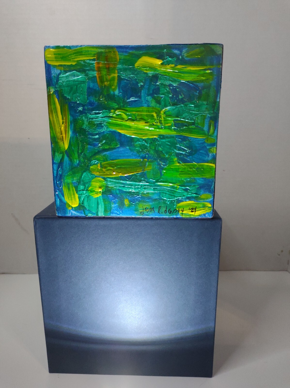 Original Signed Abstract 5.5 X 5.5 X 1.5 In Acrylic Oil Painting Canvas w COA