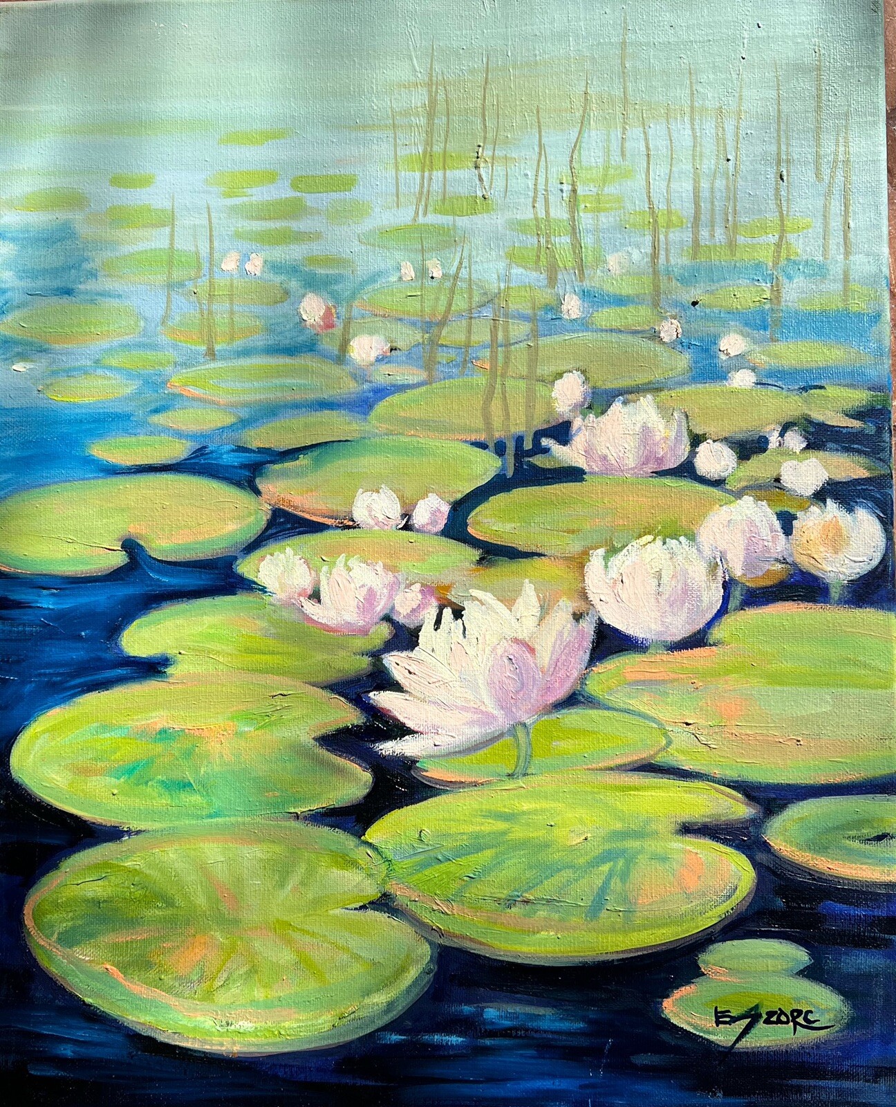 EVA SZORC Landscape Painting Original Oil On Canvas «Water Lillies» Mother’s Day
