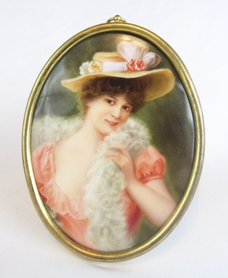 Antique Hutschenreuther Germany Hand Painted Oval Porcelain Lady Portrait