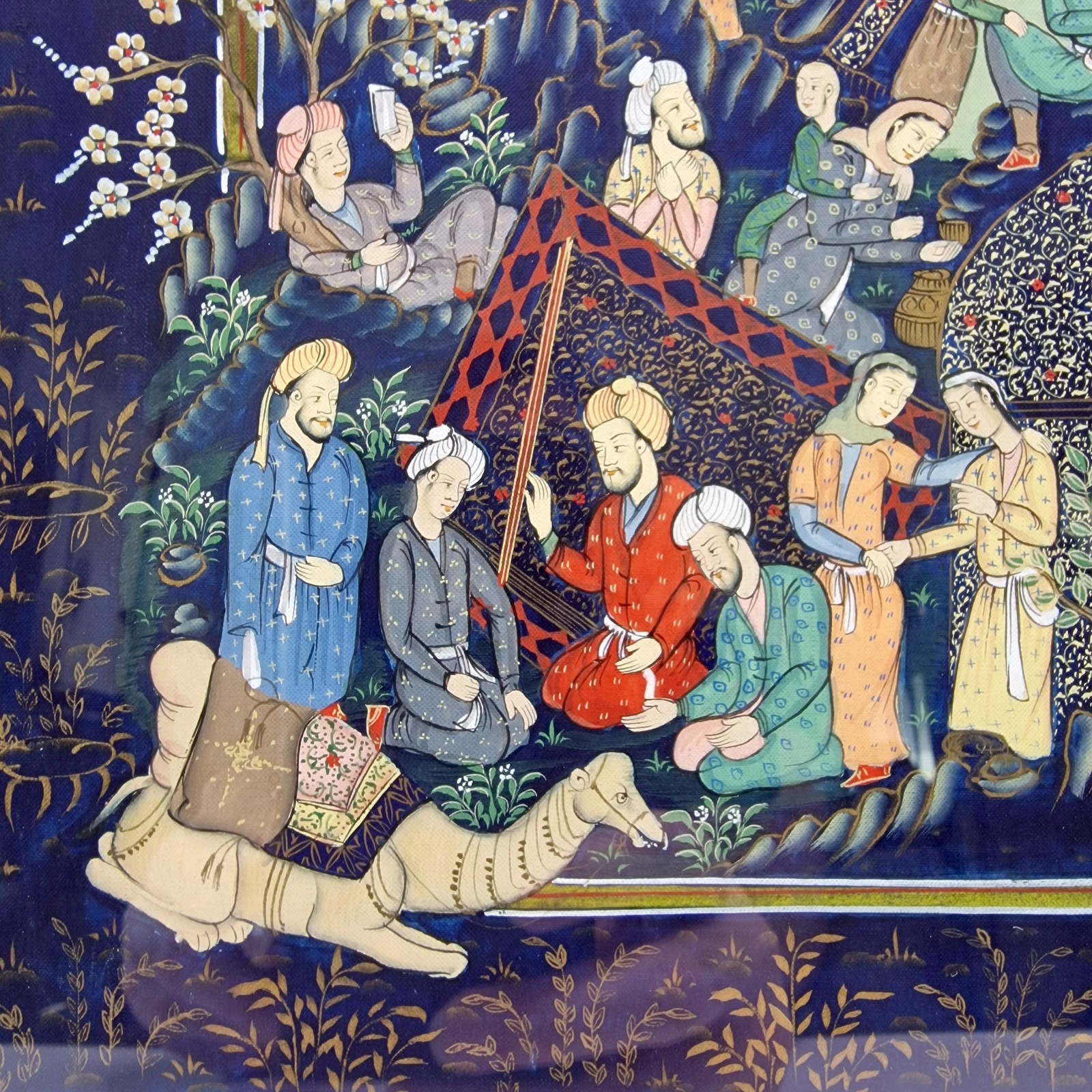 Mughal Indo Persian Layla and Majnun Painting on Silk Framed