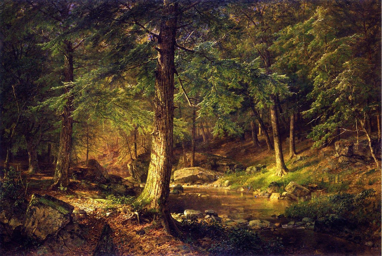 Oil painting beautiful landscape stream art Forest-Scene-William-Trost-Richards
