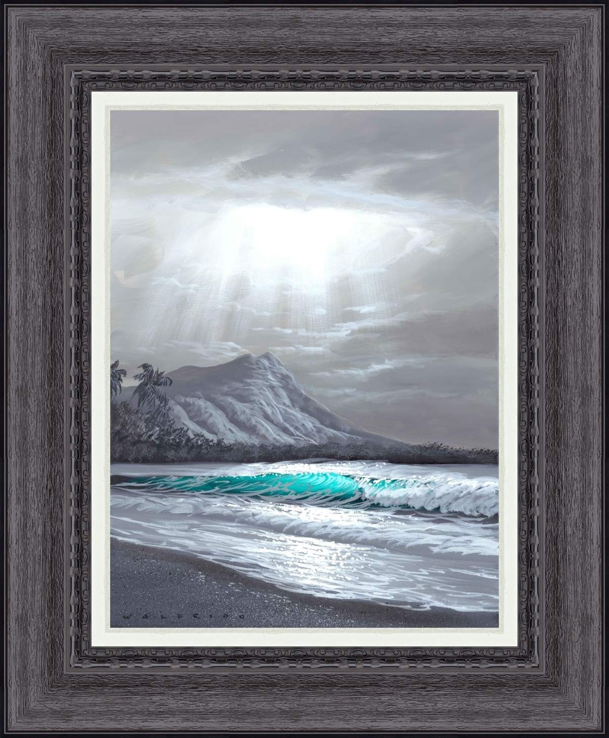 ORIGINAL Walfrido Garcia «Diamond Head Light» Signed Acrylic Canvas COA Framed