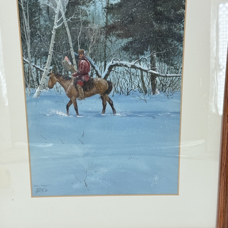 Ron Stewart «Cold Tracks» Signed Framed Matted Original Painting 1975 Winter