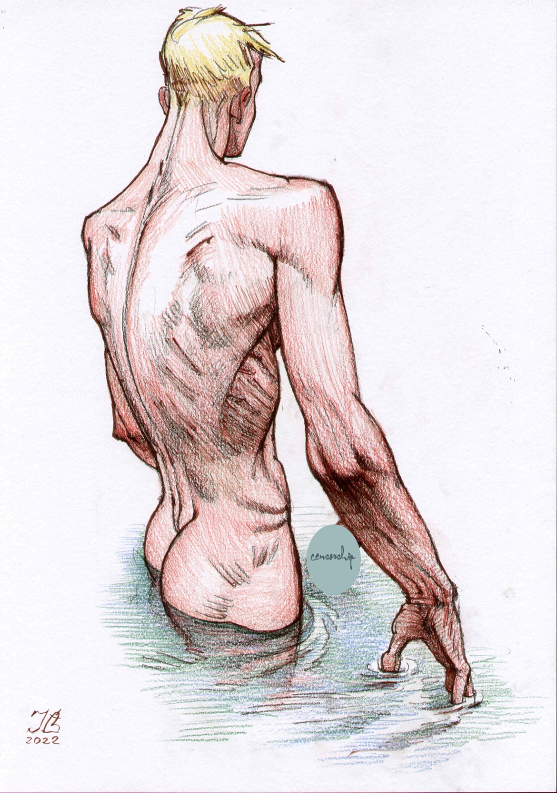 Art Gay Erotic original colored pencil  «Roseboyr»  16,5 * 11,6 in. I.Bubentcov