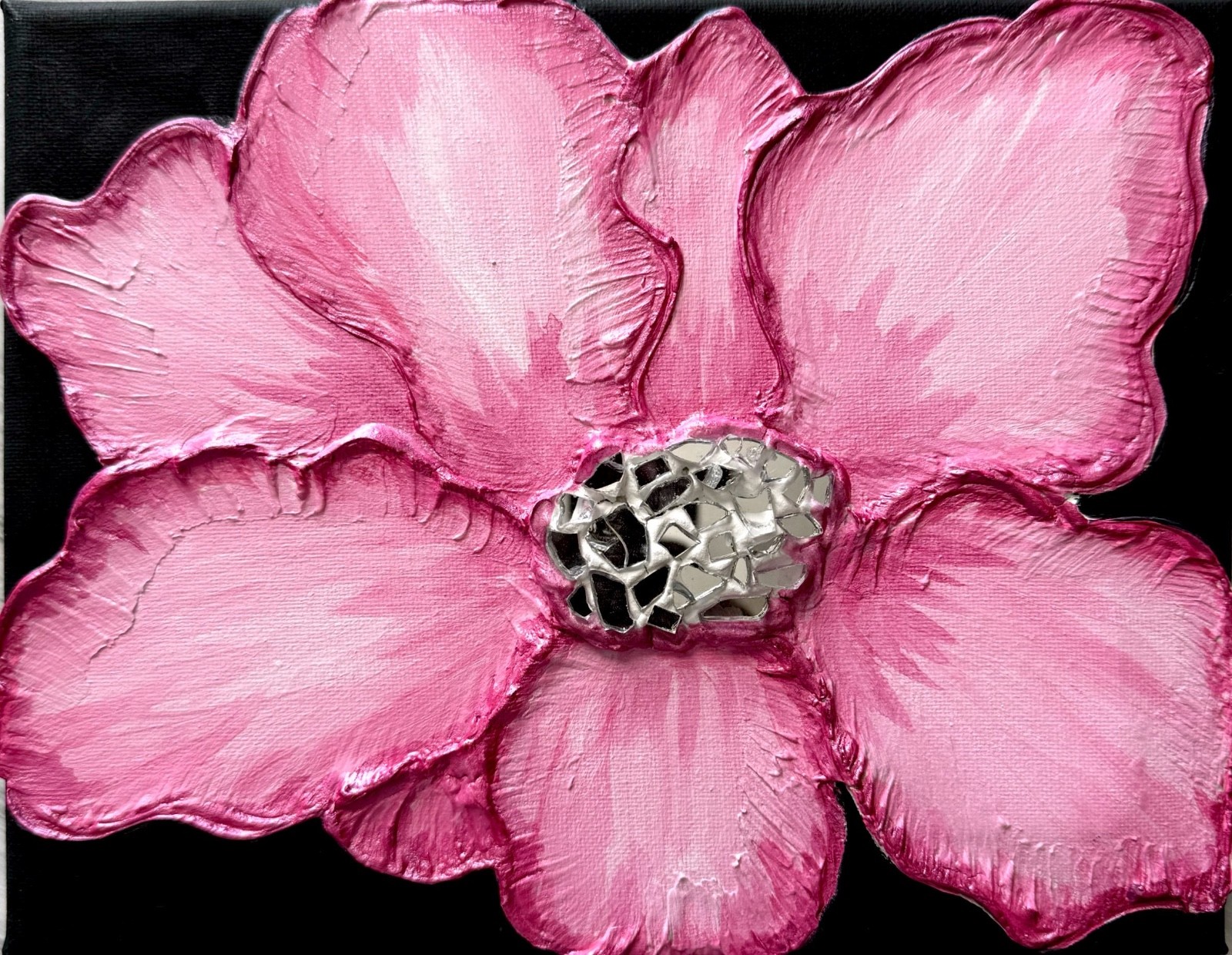 Original Pink Flower Painting 8×10 Mosaic Flower 3D Textured Impasto Art Wall